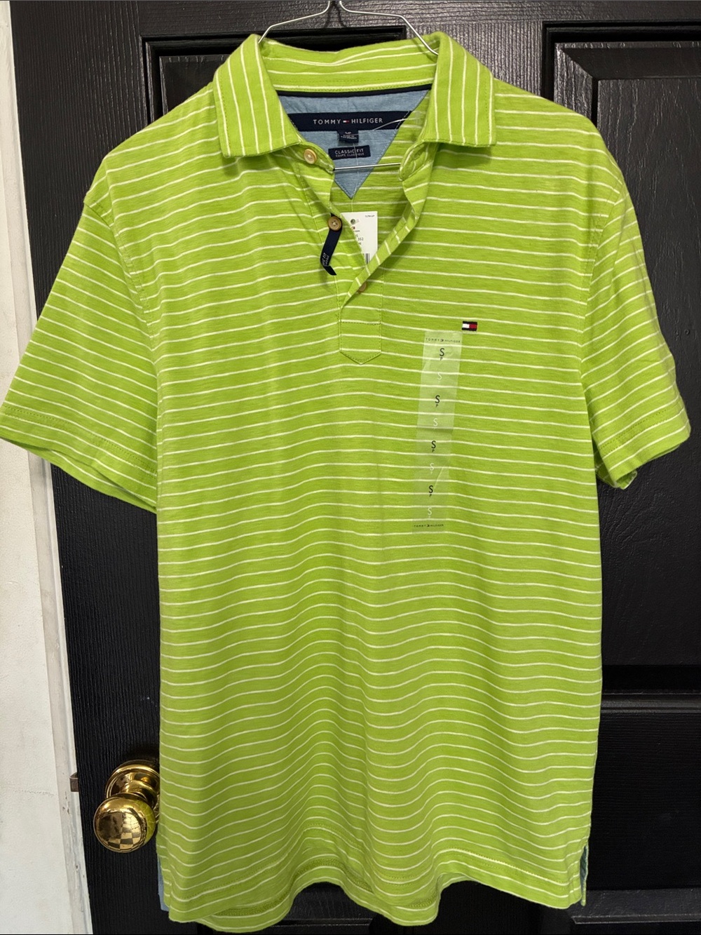 Tommy Hilfiger Men’s Lime Green & White Striped Polo